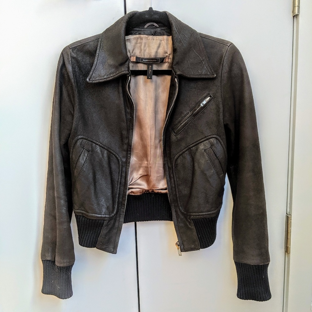 BCBGMaxAzria Genuine Suede Bomber, Size O or XS